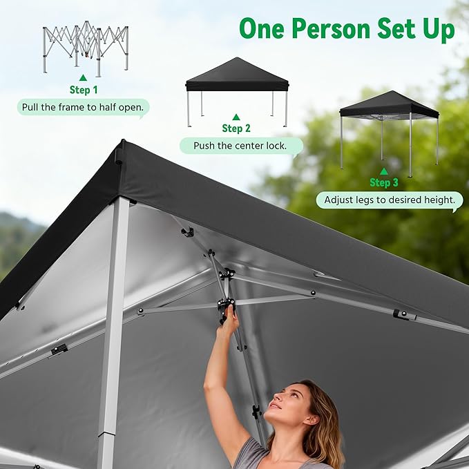 Driftalia 10x10 Pop Up Canopy Tent, Instant Setup Portable Canopy with Carry Bag, 4 Sandbags and 8 Stakes for Outdoor Events, Parties & Camping - Black