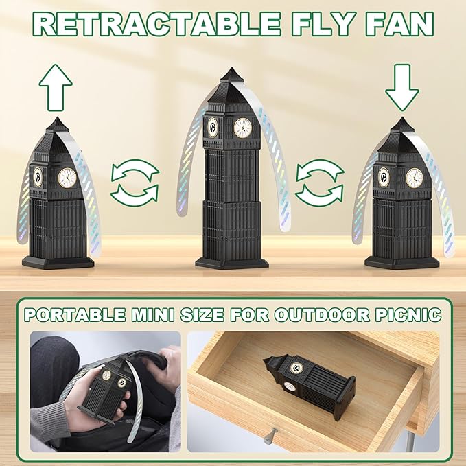 Fly Fans for Tables 4 Pack, Outdoor Fly Repellent Fan with Holographic Blades, Height Adjustable Food Protection Fan for Patio, Picnic, BBQ, Restaurant, Party