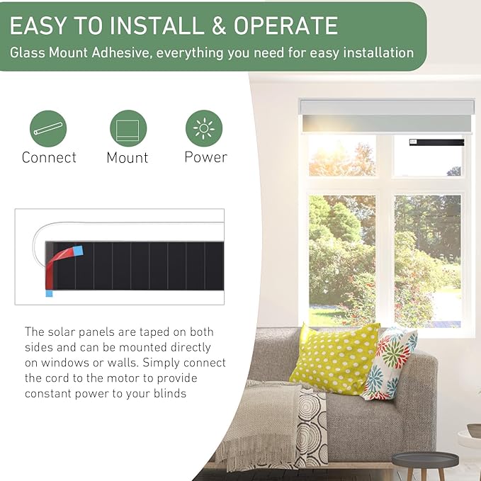 Solar Panel Charger for Motorized Blinds - 11V 3.5W Ll-ion Shade Solar Charger - Dual Connector(DC3.5 * 1.35mm & DC5.5 * 2.1mm) - Compatible with DC7.4V Battery Motors - Not for 5V Devices