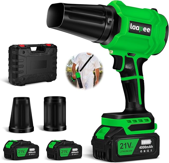 Leaf Blower Cordless,Battery Powered 800,000 RPM Electric Leaf Blower with 2 x 4.0Ah Battery and Charger Handheld Blowers for Lawn Care,Dust,Snow,Car Blowing Water with 2 Extended Nozzle,Dark Green