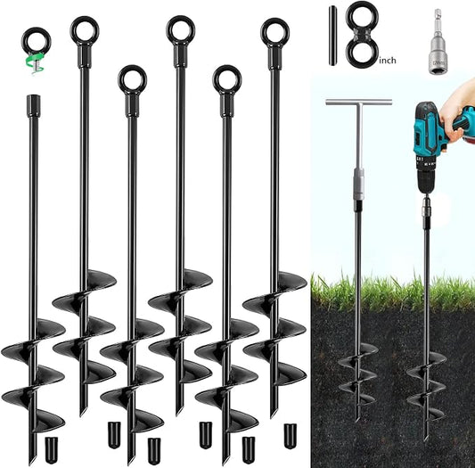 Fabulas Ground Anchors Screw in, 18 Inch Heavy Duty Swing Set Ground Anchor Kit 6 Pack, Spiral Earth Trampoline Stakes High Wind Metal Auger Stakes for Dog Sheds Tent Carports Camping