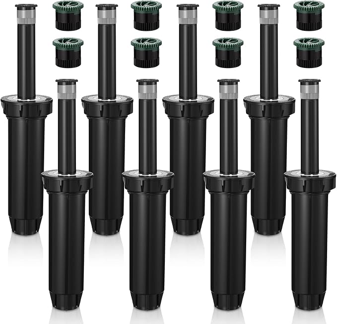 8 Pack Pop up Sprinkler Heads Compatible with 1800 Series, 4 Inch Underground Spray Head with 5 Replacement Nozzles, 0-360° Adjustable Sprinkler Head for Lawn Yard Garden Planter Bed