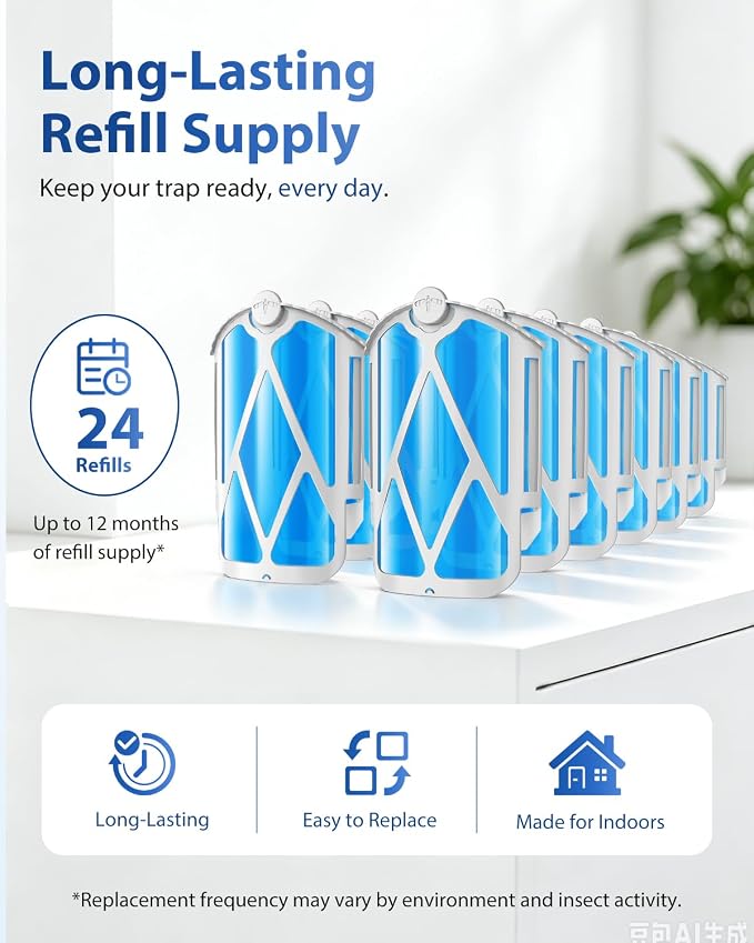 UBeesize 24 Pack Insect Trap Refill Cartridges, 2026 Upgraded Strong Adhesive Refills for Indoor Plug-in Bug Traps, Compatible with M364 and Max Devices, Easy to Replace and Long Lasting