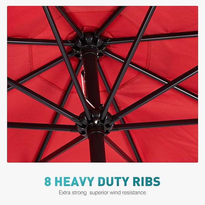 OLIXIS 9FT Patio Table Umbrella with Tilt and Crank Button & 8 Sturdy Ribs Waterproof, 9 Feet Outdoor Patio Umbrella Sun Shade for Poolside, Terrace, Beach and Restaurant, Red
