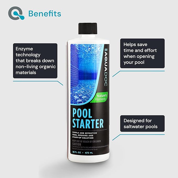 AquaDoc Saltwater Pool Starter Enzyme Treatment - 16 oz Treats up to 15,000 Gallons - Saltwater Pool Opening Chemical for Above Ground and Inground Pools - Made in USA