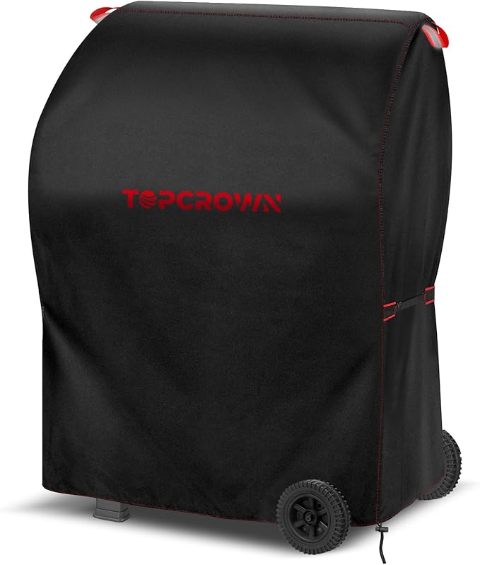 TOPCROWN Grill Cover for Outdoor Grill, BBQ Gas Grill Waterproof Anti-UV Oxford Fabric Windproof Design with Adjustable Straps, Fits Weber/Char-Broil/Nexgrill and More (420D Black+Red, 30" - 32")