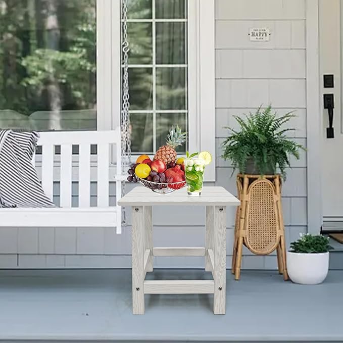 Meluvici Adirondack Side Table - HDPS Weather Resistant, End Table for Patio, Pool, Deck, Porch, Indoor/Outdoor Use, White