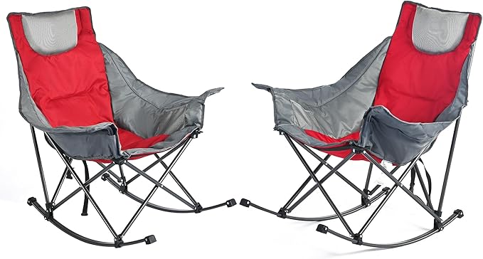 SUNNYFEEL Oversized Rocking Camping Chair 2 Pack, Fully Padded Patio Chair with Side Pocket, High Back Portable Lawn Recliner with Carry Bag, Outdoor Rocker Camp Chairs for Adults Heavy Duty 500 LBS