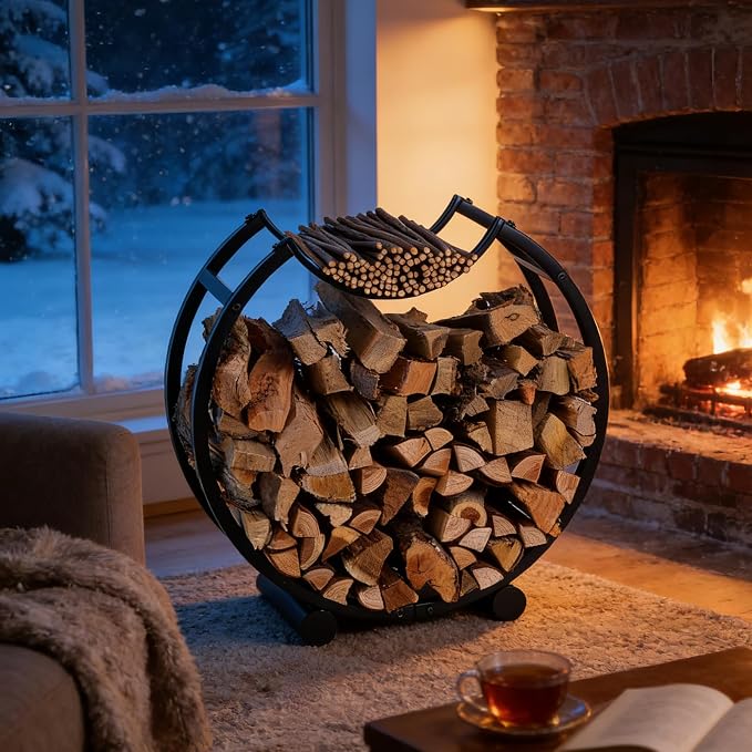 Yohsnor 23-Inch Indoor Firewood Rack - Durable Metal Log Holder for Fireplace Storage - Space-Saving Design, Perfect for Indoor & Outdoor Use - Rustic Home Décor Solution