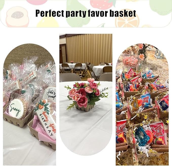 60 Pack Natural Pulp Fiber Berry Basket，Small Molded Produce Vented Basket Kitchen Supplies for Strawberry Blueberry Raspberry, Fruit Tray for Fruit Vegetable Farmer Market Grocery (60 Pack)