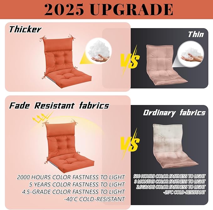 Sintuff 4 Pcs 44 x 21 x 4 Patio Chair Cushions Outdoor Chair Cushion Seat/Back Tufted Pillow with Ties Water Resistant Replacement Indoor Patio Furniture Outdoor Furniture (Solid Color,Spice)