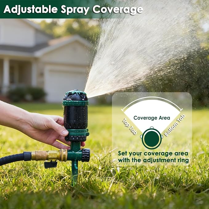 FANHAO Heavy Duty Gear Drive Sprinkler with Metal Spike Base, 5-Pattern Adjustable Sprinkler Irrigation System, 360 Degree Rotating Water Sprinkler for Large Area Yard, Garden Plant