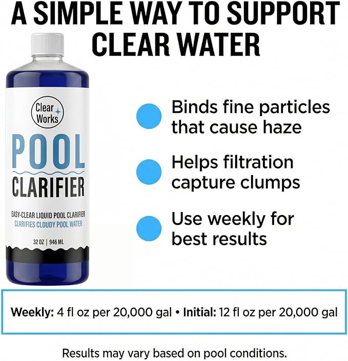 Pool Clarifier, Water Clarifier for Pool, Pool Water Clarifier for Above Ground & Inground Pools, 1 Quart (32 fl oz), Clears Cloudy Pool Water, Chlorine & Saltwater Compatible