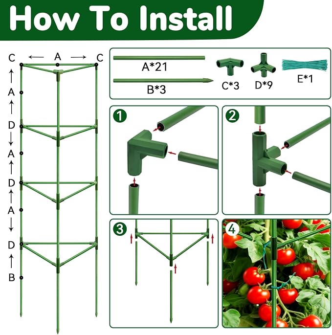 [Upgraded] ZeeDix 2 Pack Heavy Duty Tomato Cages for Garden, 57 Inch Foldable Plant Support Stakes for Heavy Climbing Plants, Adjustable Tomato Trellis for Pots Indoor & Raised Garden Bed Outdoor