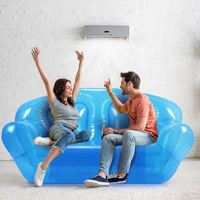 Kigley Inflatable Chair Blow Up Couches Transparent Inflatable Sofa Seat Yard Patio Portable Air Couch Furniture for Outdoor Indoor Camping Beach Room(Double Seat,Blue)