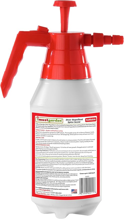 I Must Garden Deer Repellent: Easy Pump Spray Bottle - Spice Scent Deer Spray for Gardens & Plants – 45oz Ready to Use