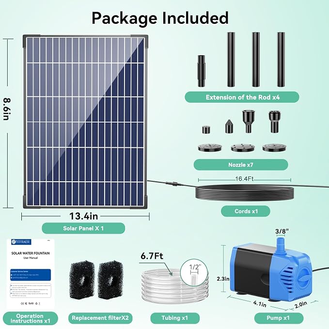 Antfraer 12W Solar Fountain Pump, Solar Water Pump 160GPH Flow Adjustable, Solar Powered Water Pump with 16.5Ft Cord Length for Small Pond, Fish Pond Bird Bath Garden Waterfall Hydroponics