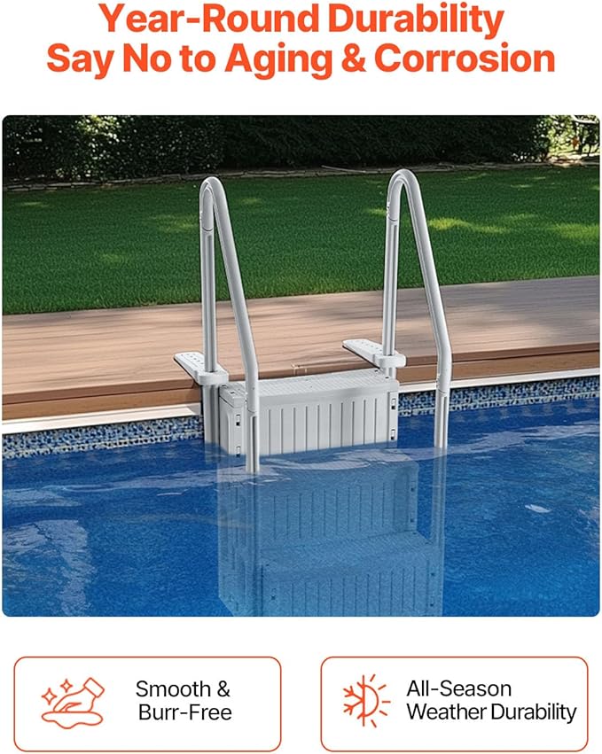 VEVOR Swimming Pool Ladder, 4-Step Double Handrails Stairs with Non-Slip Heavy Duty Steps, Reliable 400 lbs Max Load Capacity, for 48-54 in Inground & Above-Ground Pools of Any Decking Surface, Grey