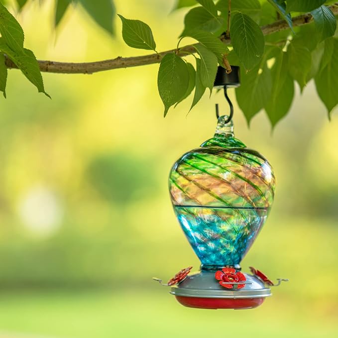 Hummingbird Feeders, 34OZ Hand Blown Glass Hummingbird Feeder for Outdoors Hanging with Ant MoatHooks, Perfect for Gardening Yard Patio Decor Gifts (Multi-Mermaid) | LaElvish Garden Hummingbird Feeders, 34OZ Hand Blown Glass Hummingbird Feeder for Outd...