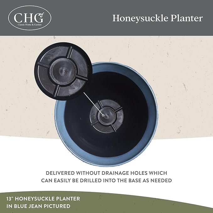 Classic Home and Garden Honeysuckle Resin Planters - Lightweight Indoor & Outdoor Plant Pots - UV-Resistant Plastic Flower Pots - Pot Planters for Flowers & Herbs (13" Ocean Blue)