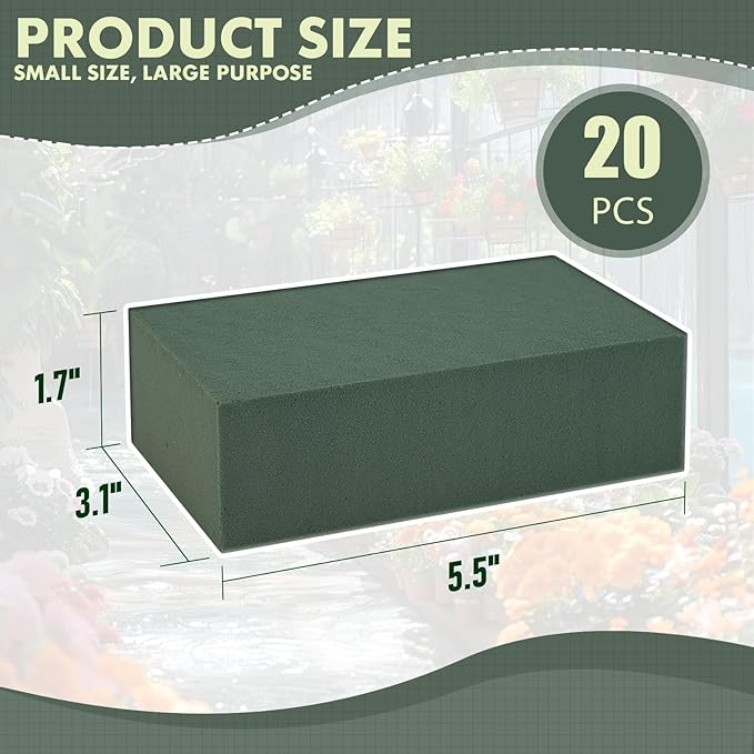 GNRZZT 20 PCS Floral Foam Blocks, 5.5"L x 3.1"W x 1.7"H Green Dry & Wet Flower Foam for Fresh and Artificial Flowers, Plant Foam for Wedding, Birthdays, Pary, Home Decorations