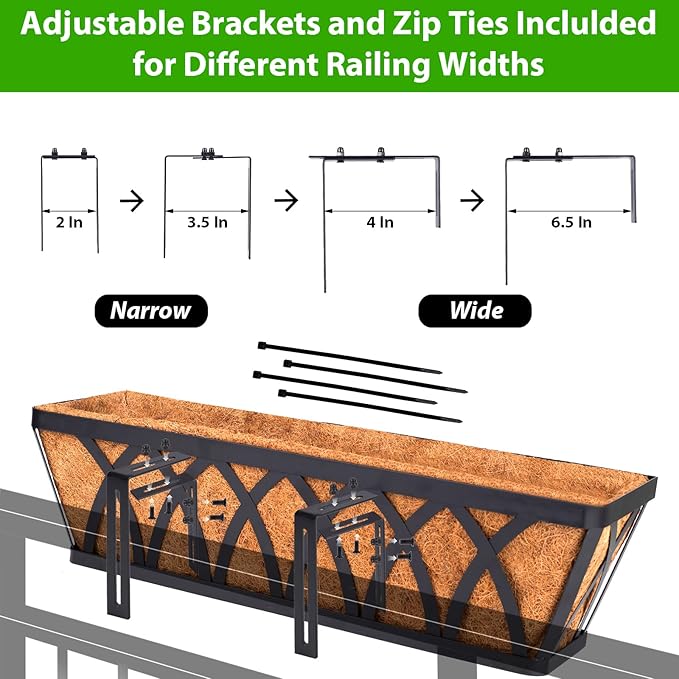 HKZ Deck Balcony Railing Planter Window Boxes - 4 Pack 30 Inch Planter Box, Balcony Planters Railing Hanging, Window Boxes Outdoor Fence Planters