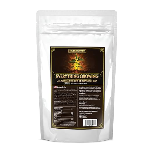 Humboldts Secret Everything Growing 20-20-20 Fertilizer | All Purpose Water Soluble Plant Food | Balanced NPK with Norwegian Kelp | for Lawns Gardens, Vegetables, Flowers & Indoor Plants | 25 lb