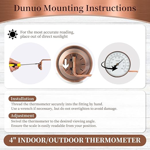 4 Inch Outdoor Thermometer, Outside Temperature Gauge Decorative for Patio, Window, Greenhouse, Garage, Brass Swivel Thermometer (4inch Thermometer)