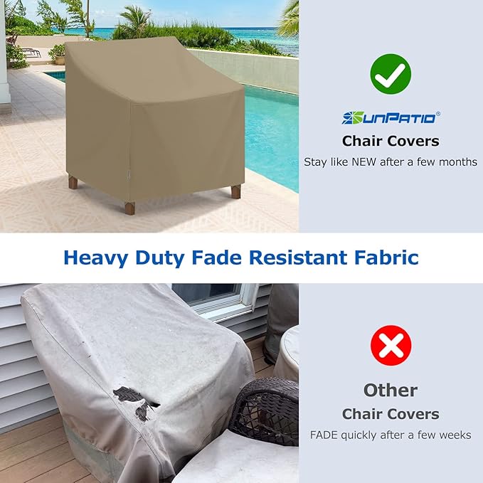 SunPatio Outdoor Oversized Chair Covers, Heavy Duty Waterproof Patio Large Chair Covers, Fade Resistant Outdoor Furniture Protector, All Weather Protection, 2 Pack - 40" W x 34" D x 39" H, Taupe