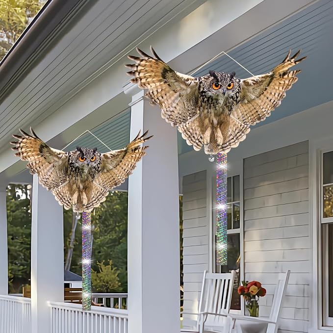 5PCS Fake Owl Reflective Hanging Owl Decoration, Effective Owl Control Device Garden Protectors for House, Garden, Pool, Yard