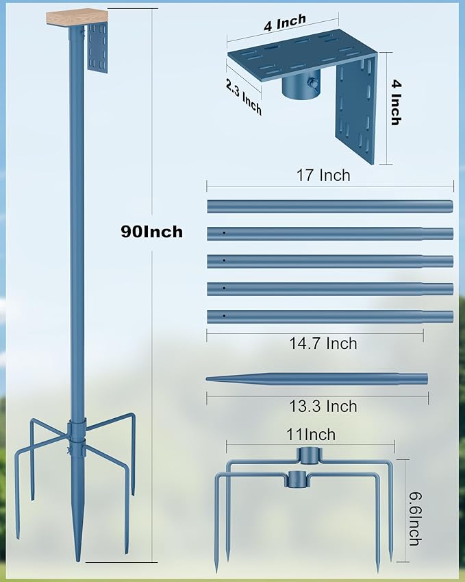 Onlyfly Bird Feeder Pole Stand – 90 Inch Height Feeding Station with 1-Inch Dia Heavy Duty for Hanging Feeders, Bird House Pole Mount Kit for Outdoor, Slip-Fit Connection, Blue