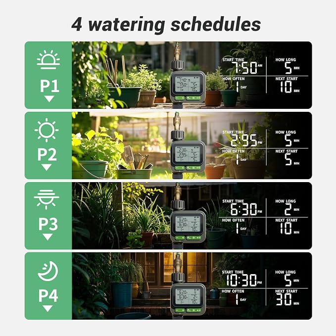 Sprinkler Timer System w/Brass Splitter|Programmable Water Timer for Garden Hose, Outdoor Soaker Hose Timed with Rain Delay/Manual/Automatic Watering System, Digital Irrigation for Yard, Lawn