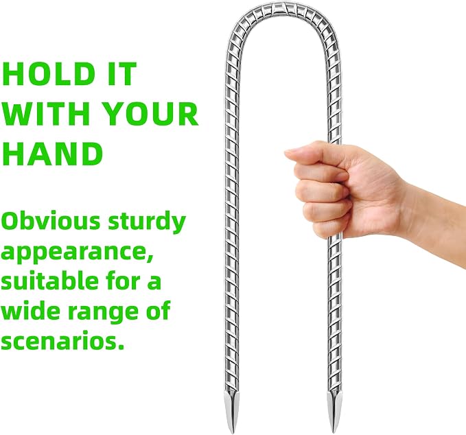 22 Pack Ground Garden Rebar Stakes Rebar 12 Inch Anti-Rust Galvanized Steel U Shape Hook Heavy Duty Ground Anchors for Tents, Position Kits,Fences, and Trampolines Landscape Fabric