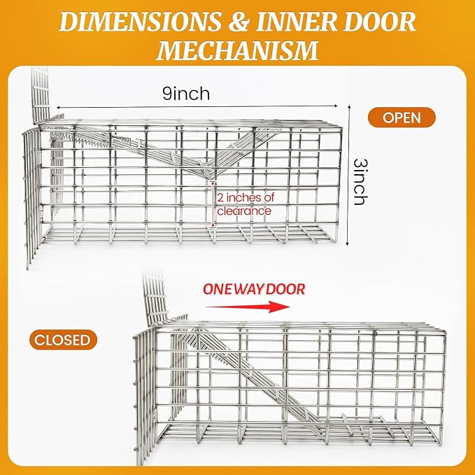 3Sets One Way Squirrel Door Excluders, 3 × 3 × 9inch Animal Excluder Cage, Humane Squirrels, Chipmunks Contactless Excluder, for Outdoor Spaces Like Attics, Chimneys - Includes Full Installation Kit