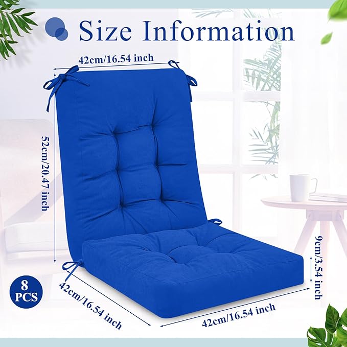 Juexica 4 Sets Outdoor Patio Chair Cushions Seat High Back Tufted Pillow Replacement Rocking Chair Cushions Pads for Patio Summer Seasonal Indoor Home Office(Royal Blue)