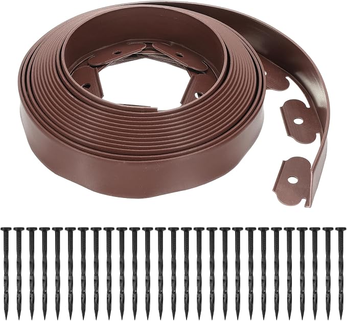 uxcell Landscape Edging, 1Pcs 30FT x 2" - Garden Edging Kit with 27 Stakes, Landscape Edging Border for Garden Lawn Flower Bed Yard Grass (Brown)