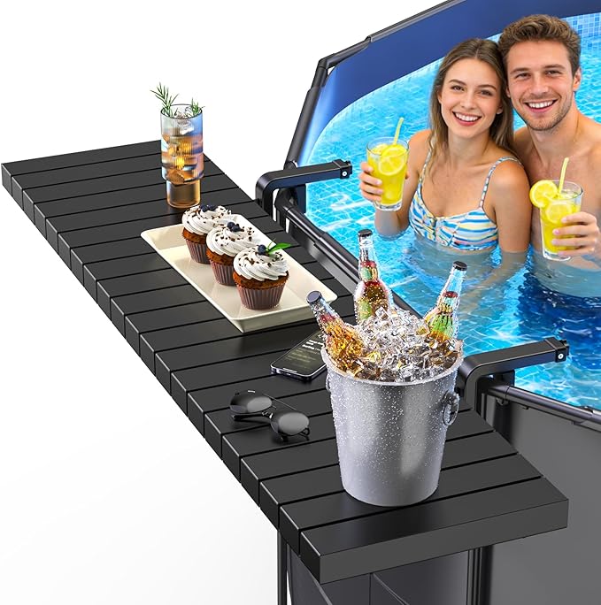 Pool Bar, Hyperzoo Swim-Up Above Ground Poolside Bar, Upgrade Your Pool Experience, Fits ≤4.4” Top Rail, 49"×9.6" Rust-Free ABS Table Holds 110 lbs, Poolside Table for Round Frame Swimming Pools