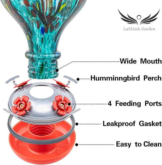 Hummingbird Feeders 32OZ Glass Hummingbird Feeder with Ant Moat, Yard Porch Decor (Teal Blue) | LaElvish Garden Hummingbird Feeders 32OZ Glass Hummingbird Feeder with Ant Moat, Yard Porch Decor (Teal Blue)