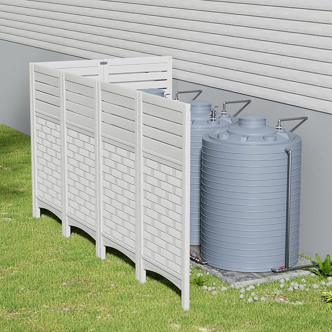 KINYING Air Conditioner Fence Privacy Screen,2 Panels Pool Equipment Trash Can Enclosure Screen for Outdoor,Resin Fence Panels Kit,45" (H) x 22" (W) Per Panel, White