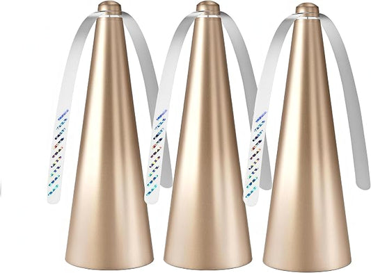 Glovv Fly Fans for Tables, Bug Food Fan Outdoor Indoor Keep Flies Away, 3 Pack Portable Batteries Powered Picnic Table Top Spinner with Metal Hanger, Fly Repellent for Restaurant, Camping (Golden)