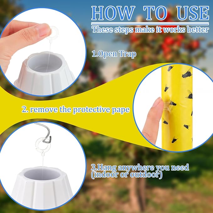 Qualirey 8 Pcs Sticky Fly Trap Fly Stick Indoor Outdoor Long Lasting Hanging Flies Bug Catcher Paper Tape Strips with Hook for Wasps Gnats Bug Insects Fruit Flies Mosquitoes (Novel-1,Yellow and Black)
