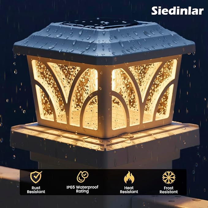SIEDiNLAR Solar Post Cap Lights Outdoor, Aluminum Glass 2 Modes Edison LED Bulbs for 4x4 5x5 6x6 Wooden Vinyl Posts Deck Fence Patio Decor, Warm White/Cool White Lighting 8 Pack (White)