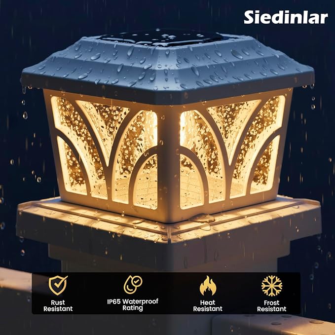 SIEDiNLAR Solar Post Cap Lights Outdoor, Aluminum Glass 2 Modes Edison LED Bulbs for 4x4 5x5 6x6 Vinyl/Wooden Posts Fence Deck Patio Decor, Warm White/Cool White Lighting 4 Pack (White)