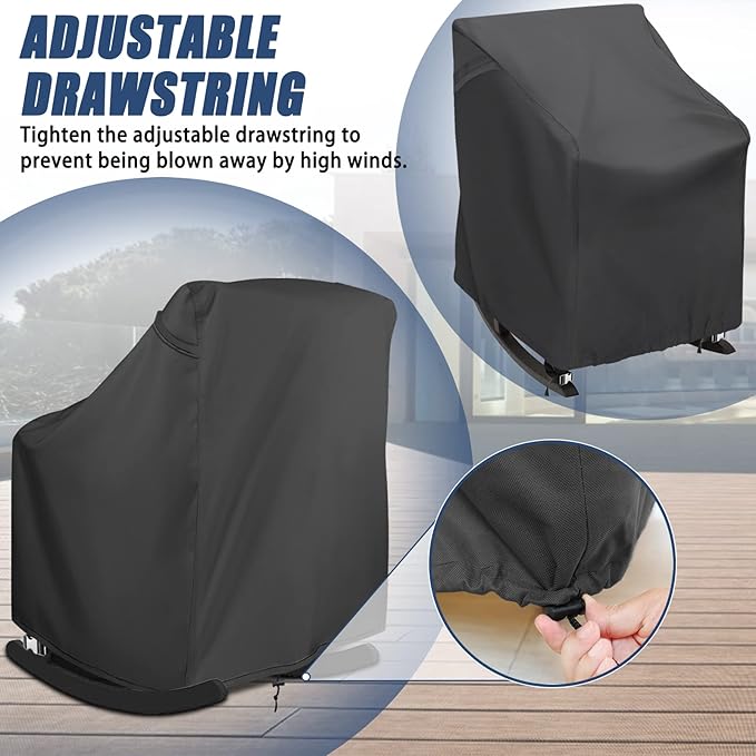 2 Pack Patio Rocking Chair Covers – 420D Waterproof Oxford, All Weather Outdoor Furniture Protector with Handles Air Vent, Black (27.5" L x 32.5" D x 39" H)