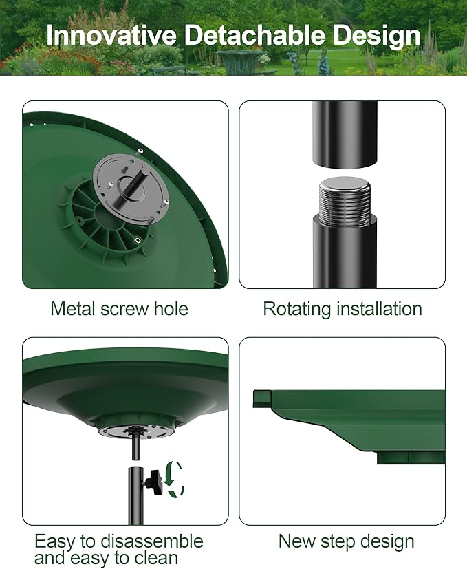 Bird Baths for Outdoors Heavy Duty, 38.5 Inch Detachable Birdbaths for The Garden Clearance, Bird Bath Bowl Spa & Birdfeeder with Metal Stake Stand for Outdoors Garden, Circle Style (Green)