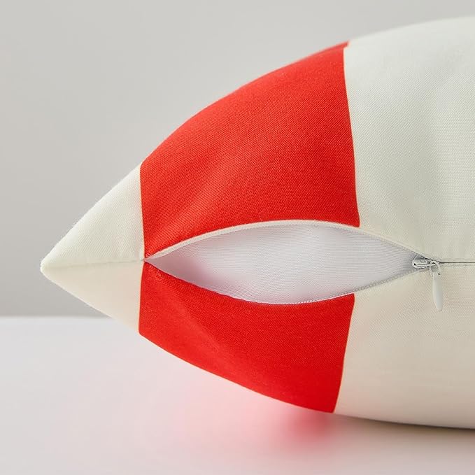 Allorry Outdoor Pillow Covers 16x16 Set of 2 Orange Red Striped Decoration Throw Pillow Covers for Spring Summer Outdoor Waterproof Garden Patio Furniture Sofa Bed Home Decor JB007-G16