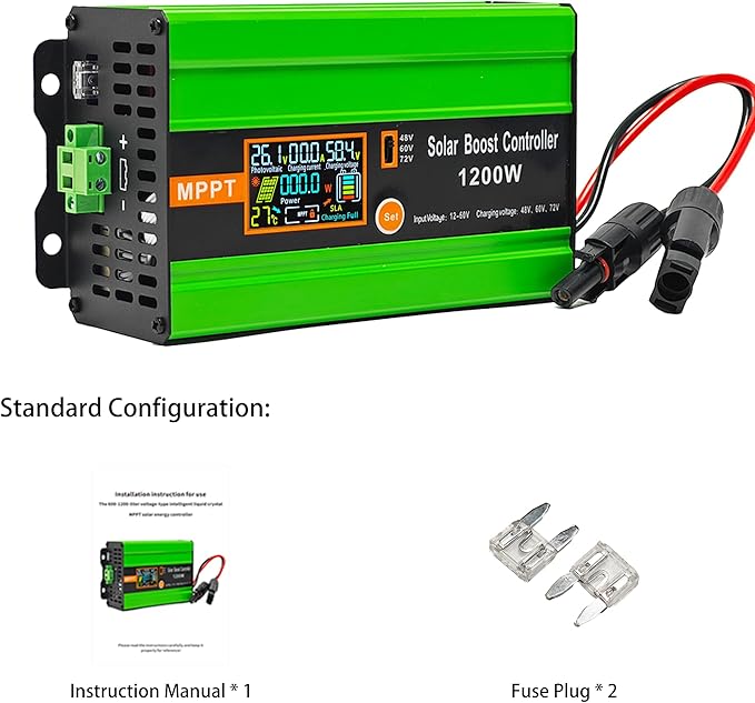 30A Boost MPPT Solar Charge Controller 1200W, 48V/60V/72V Adjustable, 99% Tracking Efficiency & 98% Conversion Efficiency, Compatible with Lead-Acid/Lithium Batteries,HD LCD,Output Max 15A