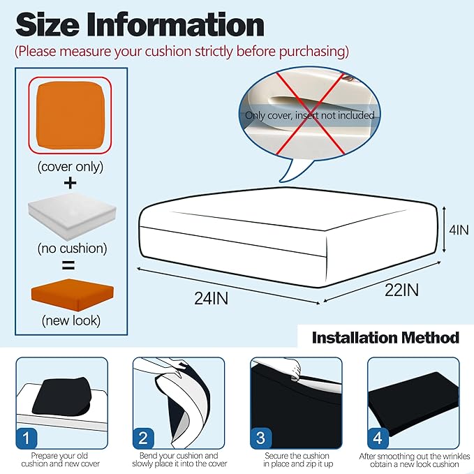 Sqodok Patio Cushion Covers, Waterproof Outdoor Cushion Covers Replacement, Patio Cushion Seat Slicovers for Sectional Sofa, Chair, Outdoor Wicker Patio Sofa (Pumpkin, 24"x22"x4"-2 Pack-Cover ONLY)
