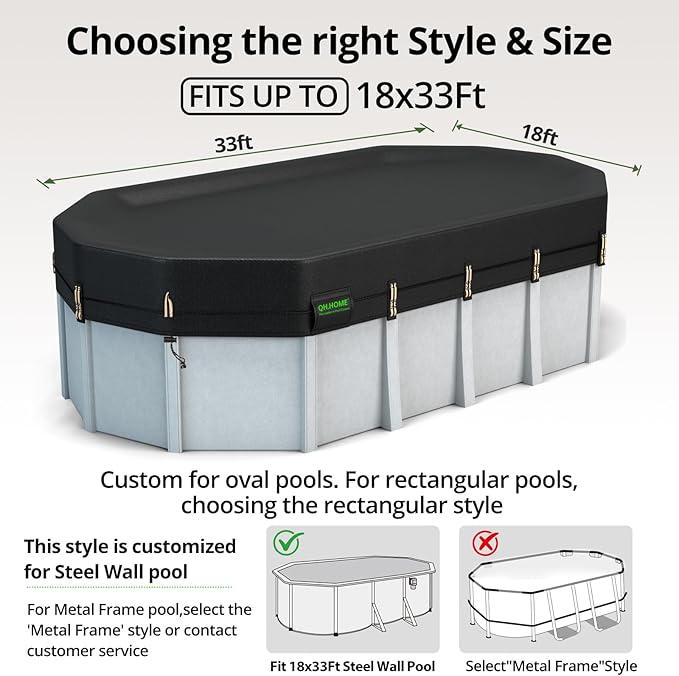QH.HOME 550D 18x33 FT Oval Pool Cover [Upgraded Tear Resistant & Threefold Windproof] wth Pre-Installed Winch and Rope,Pool Covers for Above Ground Pools Oval-Snug Fit & Waterproof Protection
