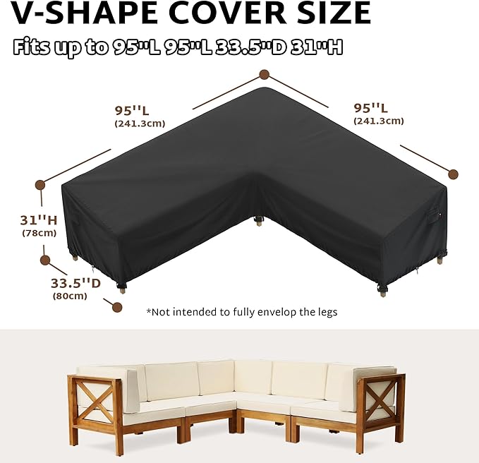iBirdie Outdoor Sectional Cover fit 95 x 95 inch, 94 x 94, 93 x 93, 92 x 91 L-Shaped Patio Sofa Waterproof Weatherproof 600D Heavy Duty Garden Furniture Cover for Outside L Shape Couch